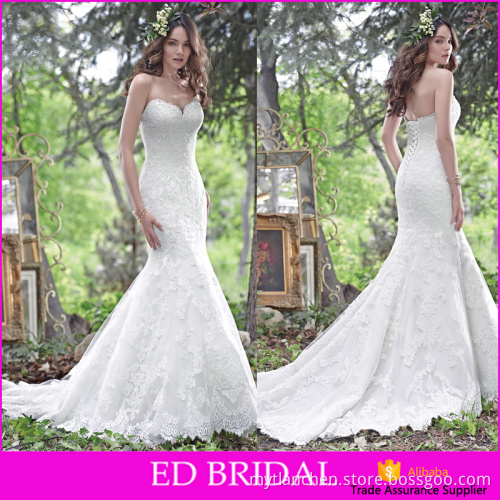 2016 New Arrival Off Shoulder Lace Description Mermaid Pattern Alibaba Wedding Dress